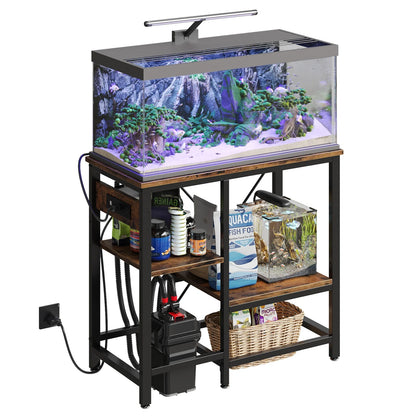 20-29-37 Gallon Fish Tank Stand with Power Outlets, 3-Tier Heavy Duty Metal Aquarium Stand Reversible Storage Shelf