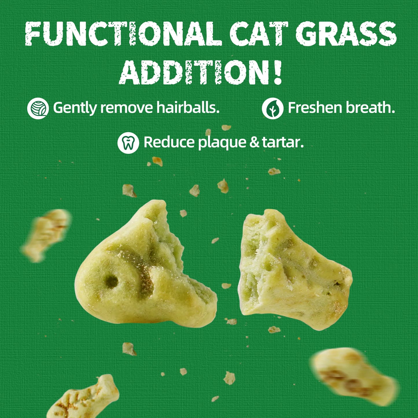 Cat Grass Treats, Natural Salmon Flavor, Healthy Cat Training Biscuits, Catnip, for Dental and Hairball Control, 13.4 Oz