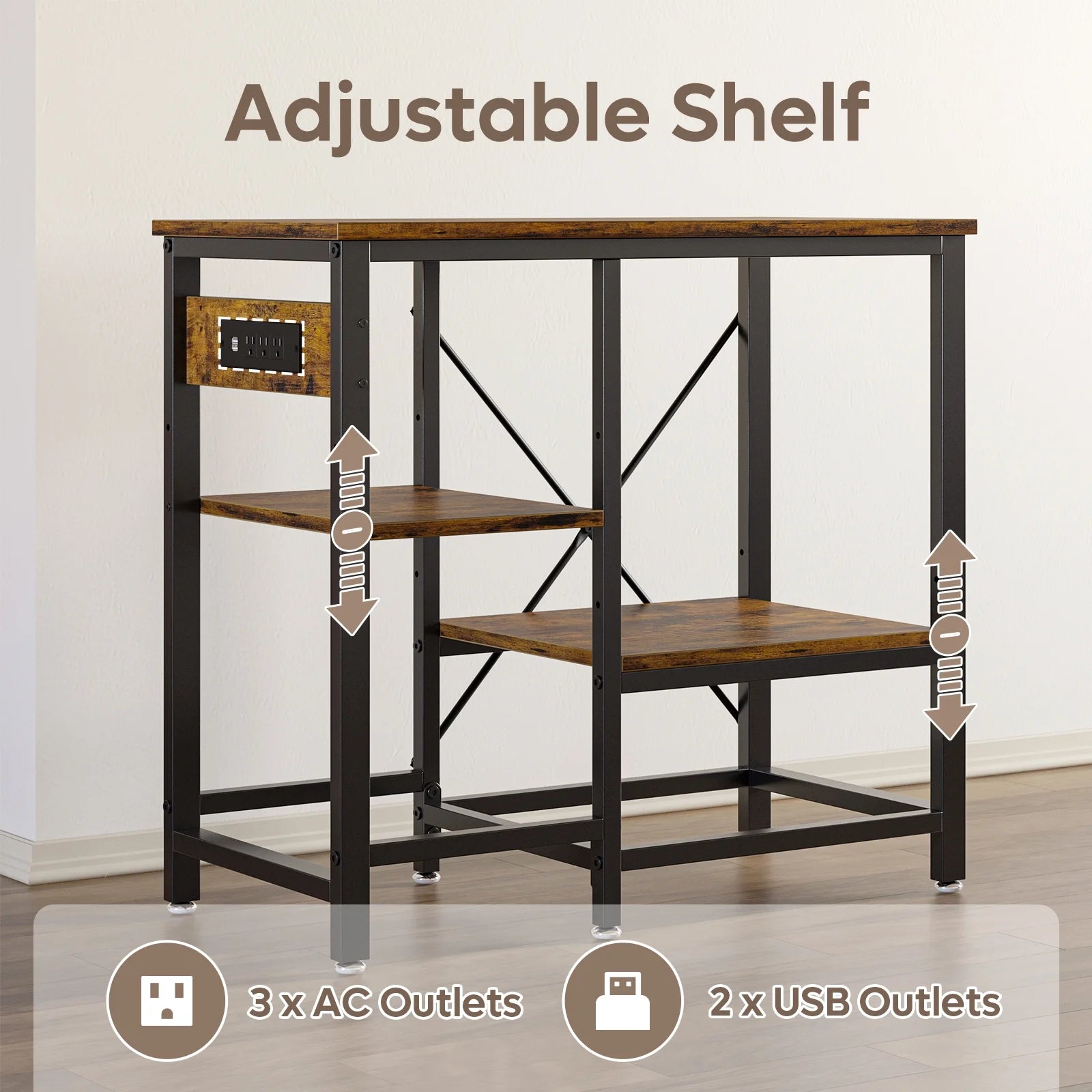 20-29-37 Gallon Fish Tank Stand with Power Outlets, 3-Tier Heavy Duty Metal Aquarium Stand Reversible Storage Shelf