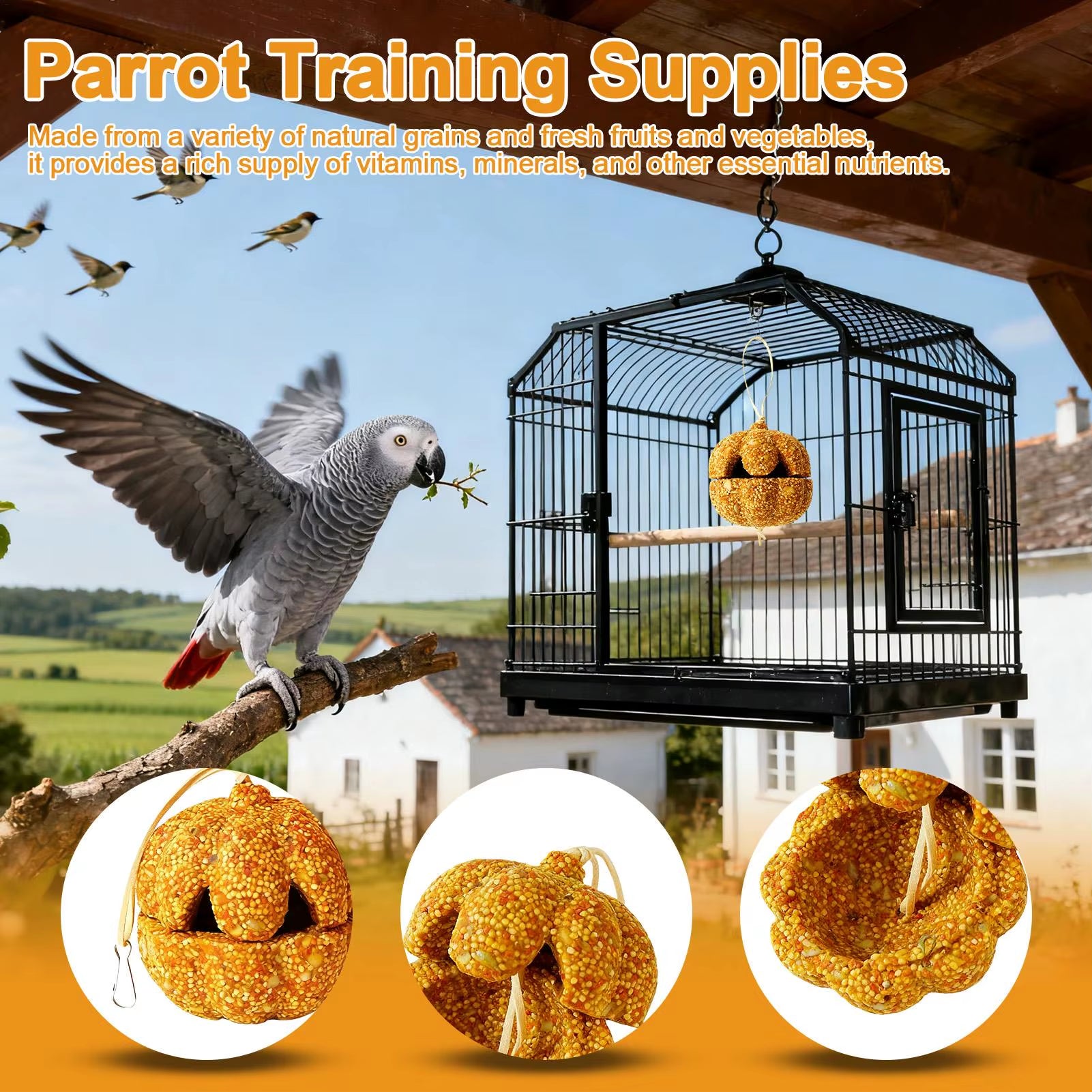 Conure Treats Treat Chew for Parrot Pumpkin Shape Cockatiel Snacks for Canary Guinea Chinchilla Lovebird Conure