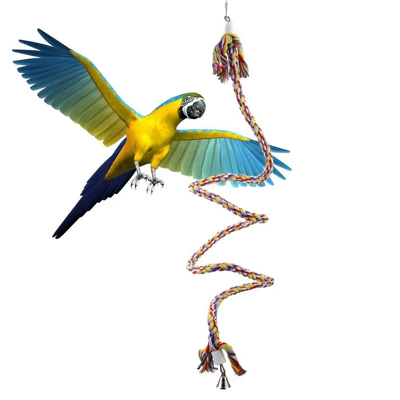 New 160Cm Long Parrot Bird Toys Pet Bird Parrot Standing Rope Bird Cage Decoration Climbing Toy Parrot Bird Cage Toys Rope Bell