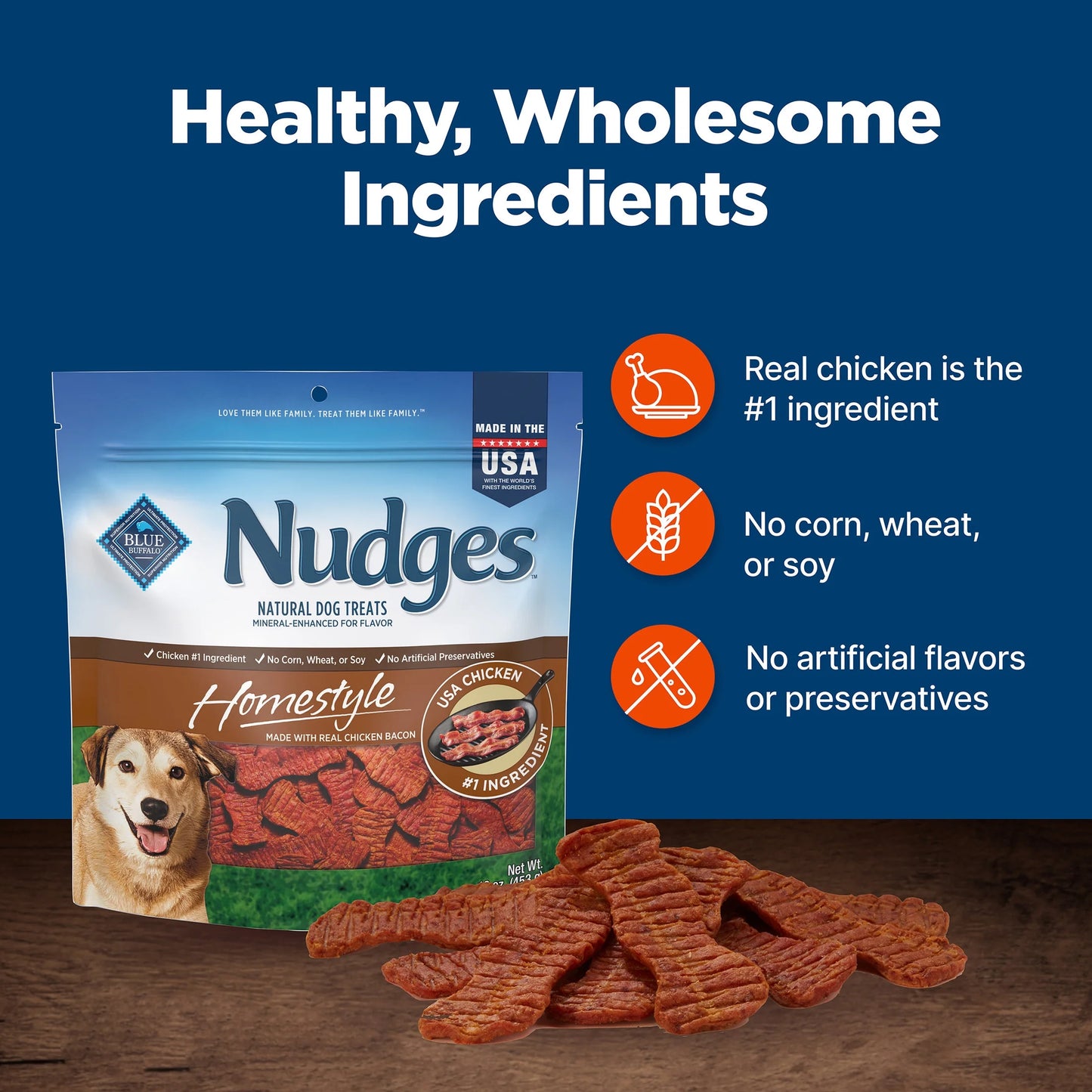 Nudges Homestyle Natural Dog Treats Made with Real Chicken, 16-Oz. Bag