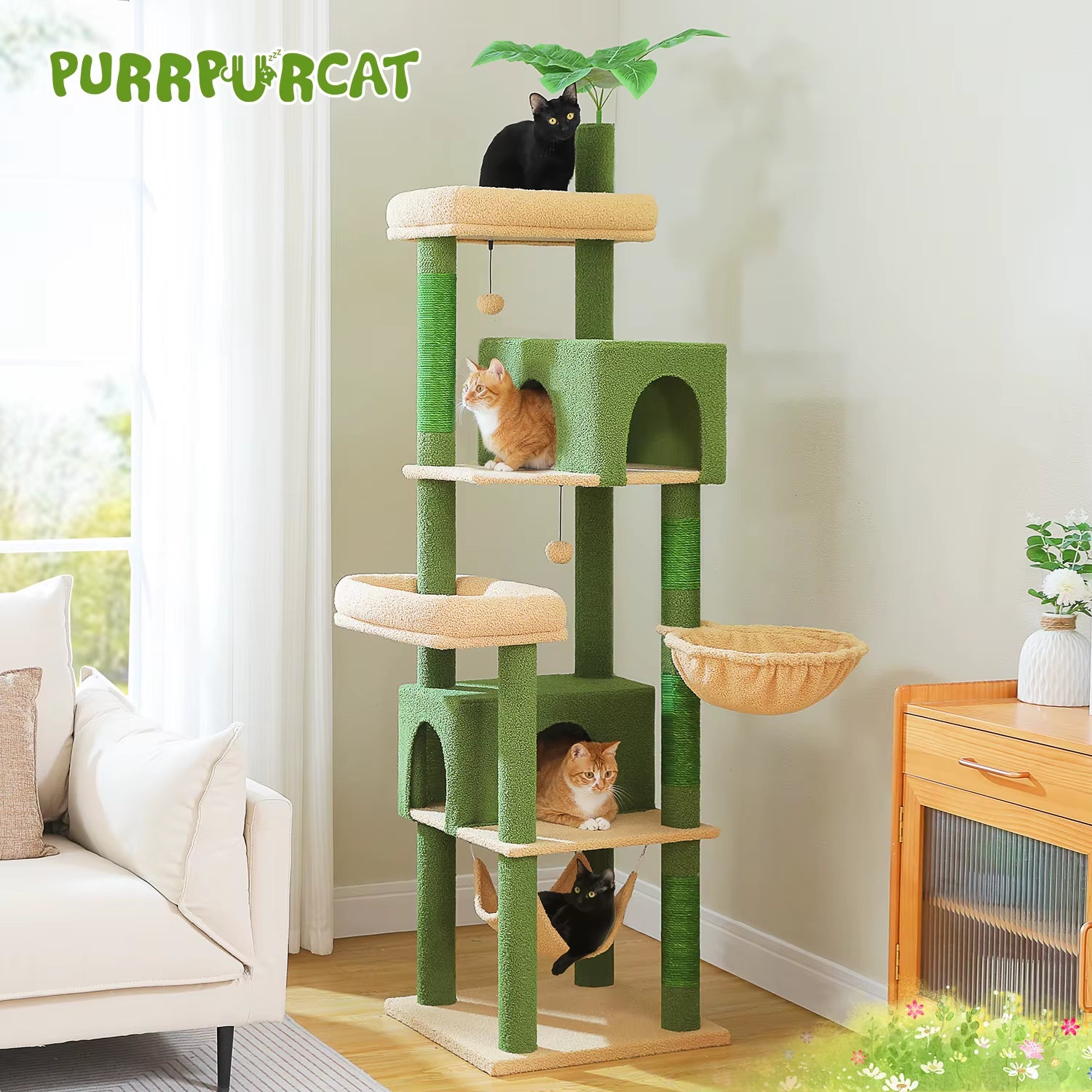 Multi-Level Cat Tree for Indoor Large Cat Tower with Scratching Posts Spacious Cat Condo Soft Top Perch Cat Furniture Cat Toys
