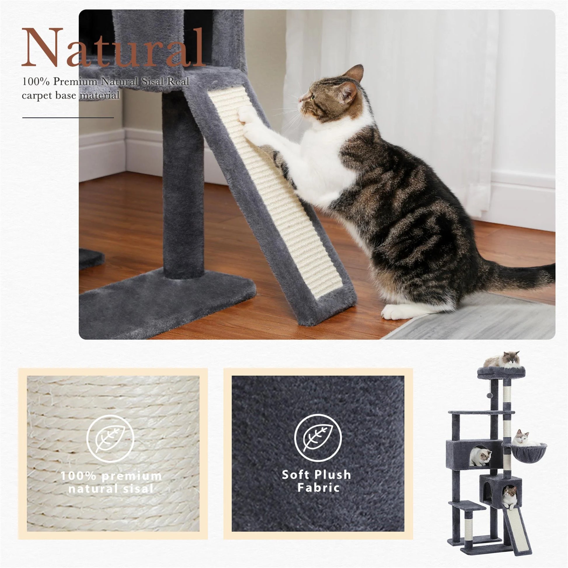 61" Cat Tree Tower for Indoor Cats with Platform and Scratching Posts, Cat Condo Cat Tree House in Pet Supplies, Gray