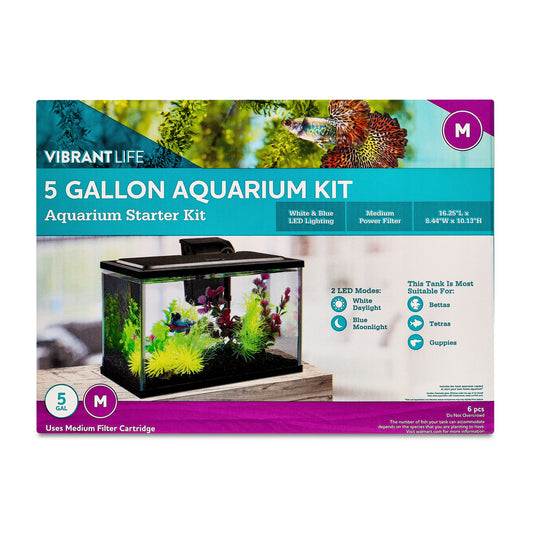 5 Gallon Aquarium Starter Kit with Blue & White LED Lights