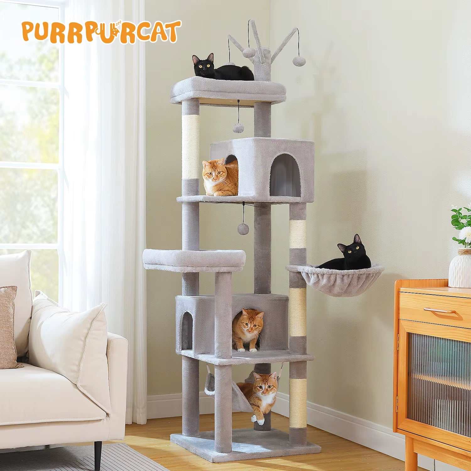Multi-Level Cat Tree for Indoor Large Cat Tower with Scratching Posts Spacious Cat Condo Soft Top Perch Cat Furniture Cat Toys