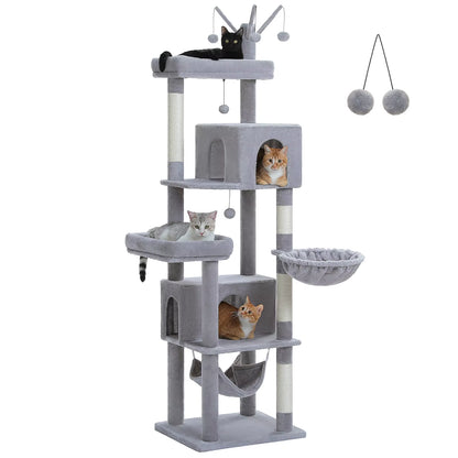 Multi-Level Cat Tree for Indoor Large Cat Tower with Scratching Posts Spacious Cat Condo Soft Top Perch Cat Furniture Cat Toys