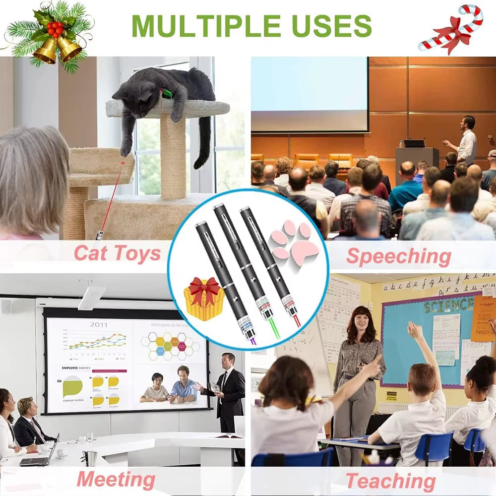 3 PCS Green Red Violet Long Range Dot Clicker Laser Pen, Cat Toys Pointer, Kitten Toy, Bright Clicker for Cat Training Exercise