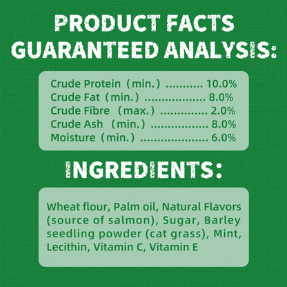 Cat Grass Treats, Natural Salmon Flavor, Healthy Cat Training Biscuits, Catnip, for Dental and Hairball Control, 13.4 Oz