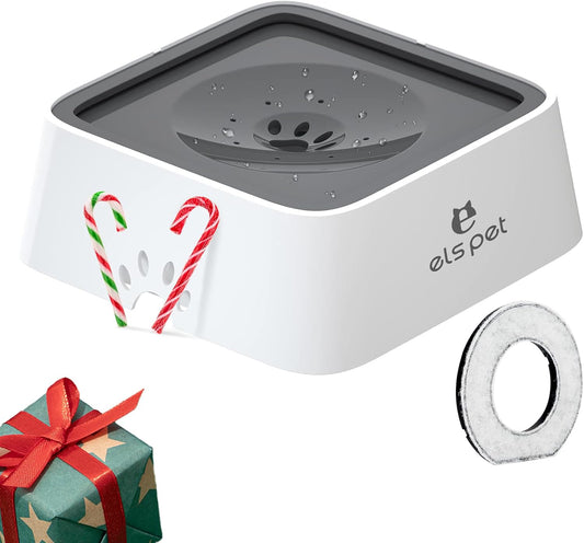 No Spill Slow Water Feeder - Large Capacity 70Oz/2L Travel Bowl for Dogs & Cats (Grey)